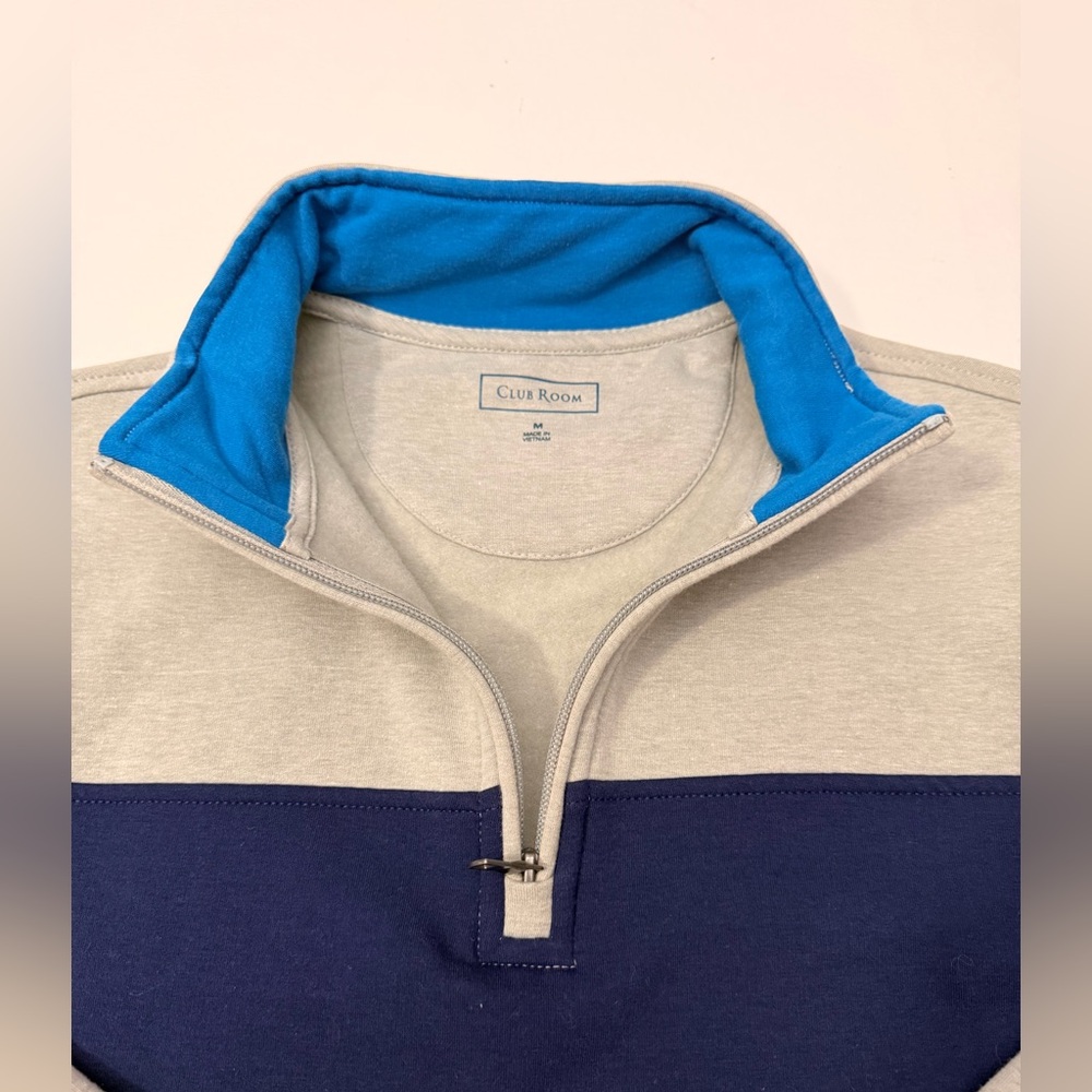 Club Room Men's Tri-Tone Fleece Hang Sweater - Light Gray, Dark Blue, Sky Blue - Picture 4 of 10